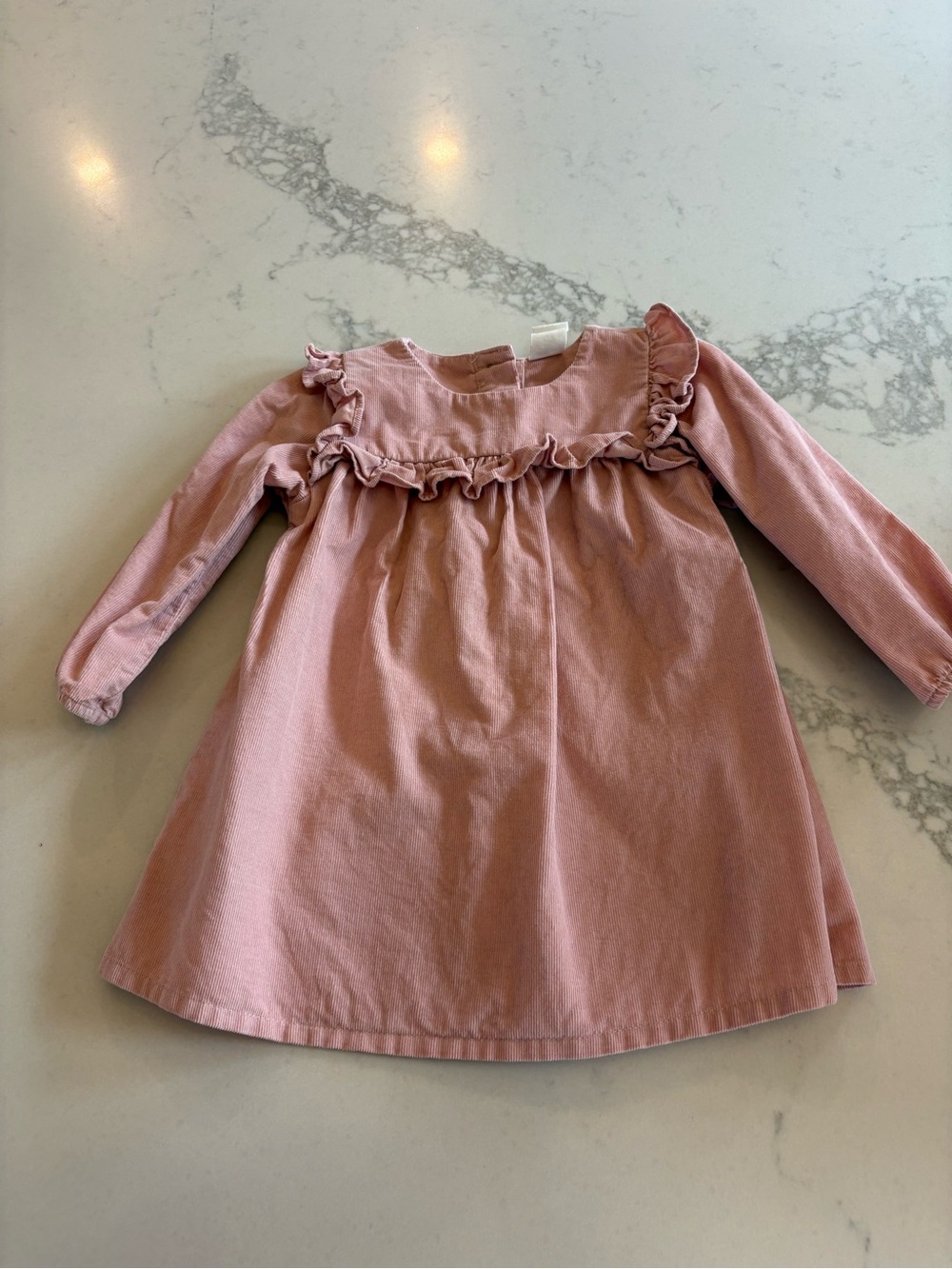 H&M Dusty Pink Ruffle Yoke Long-Sleeve Dress